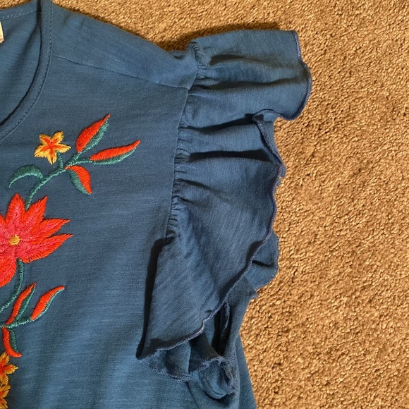 “Keep In Touch” small Ruffle Sleeve turquoise top - Picture 6 of 9